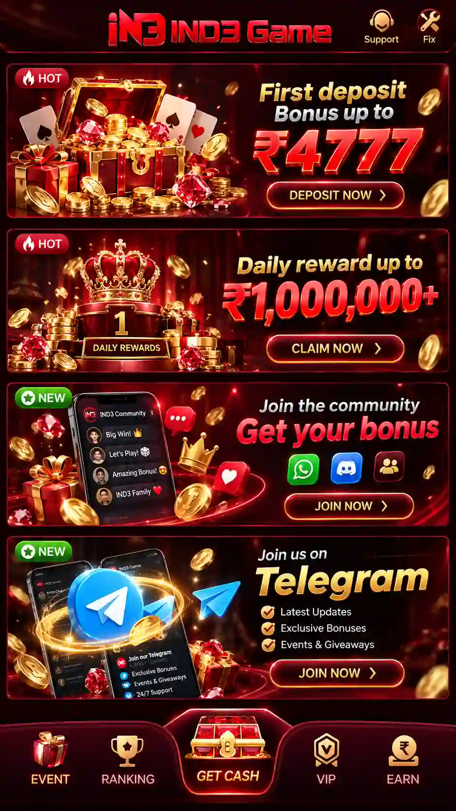IND3 Game promotion with bonus and reward offers