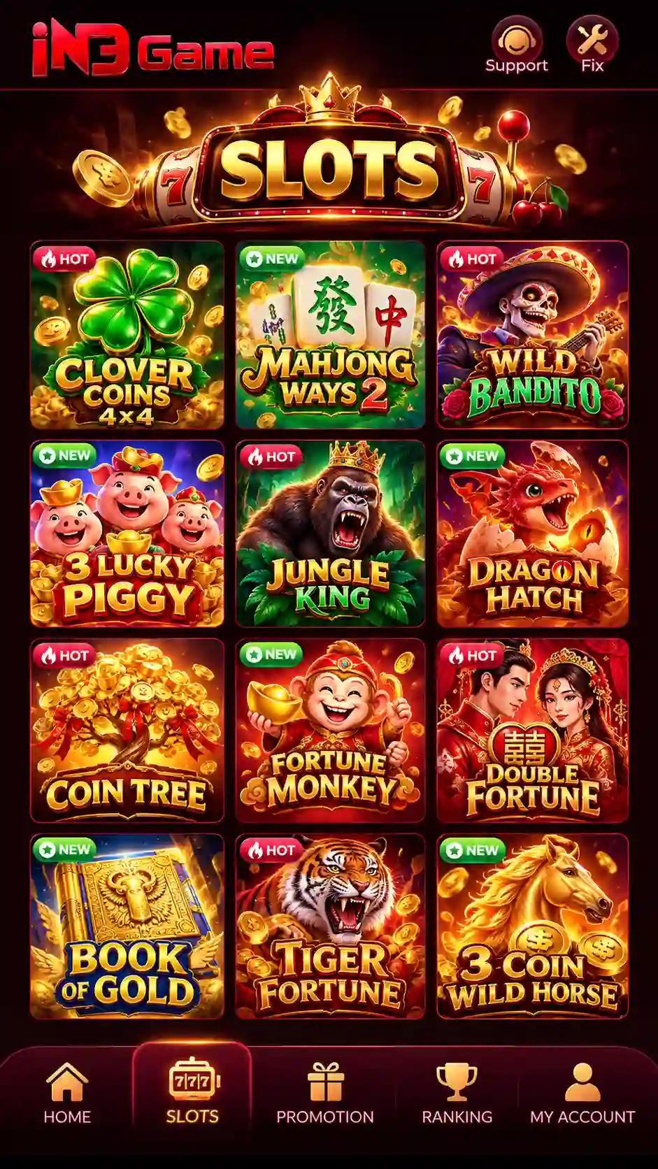 IND3 Game slots lobby for online gaming play and bonus rewards